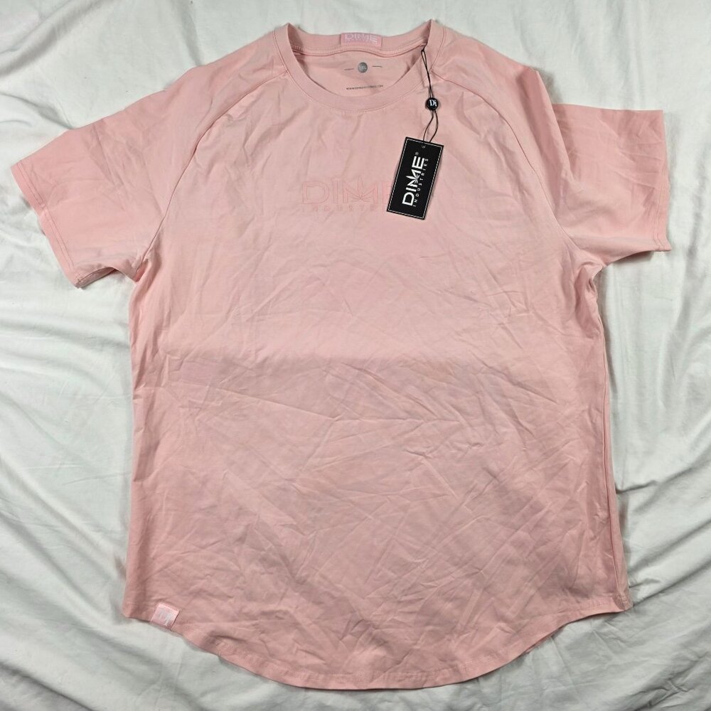 Dime Industries Womens 3XL Pink Crewneck T-Shirt Logo Graphic Lightweight Casual